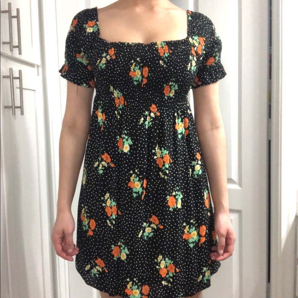 Flowy flower pattern dress.